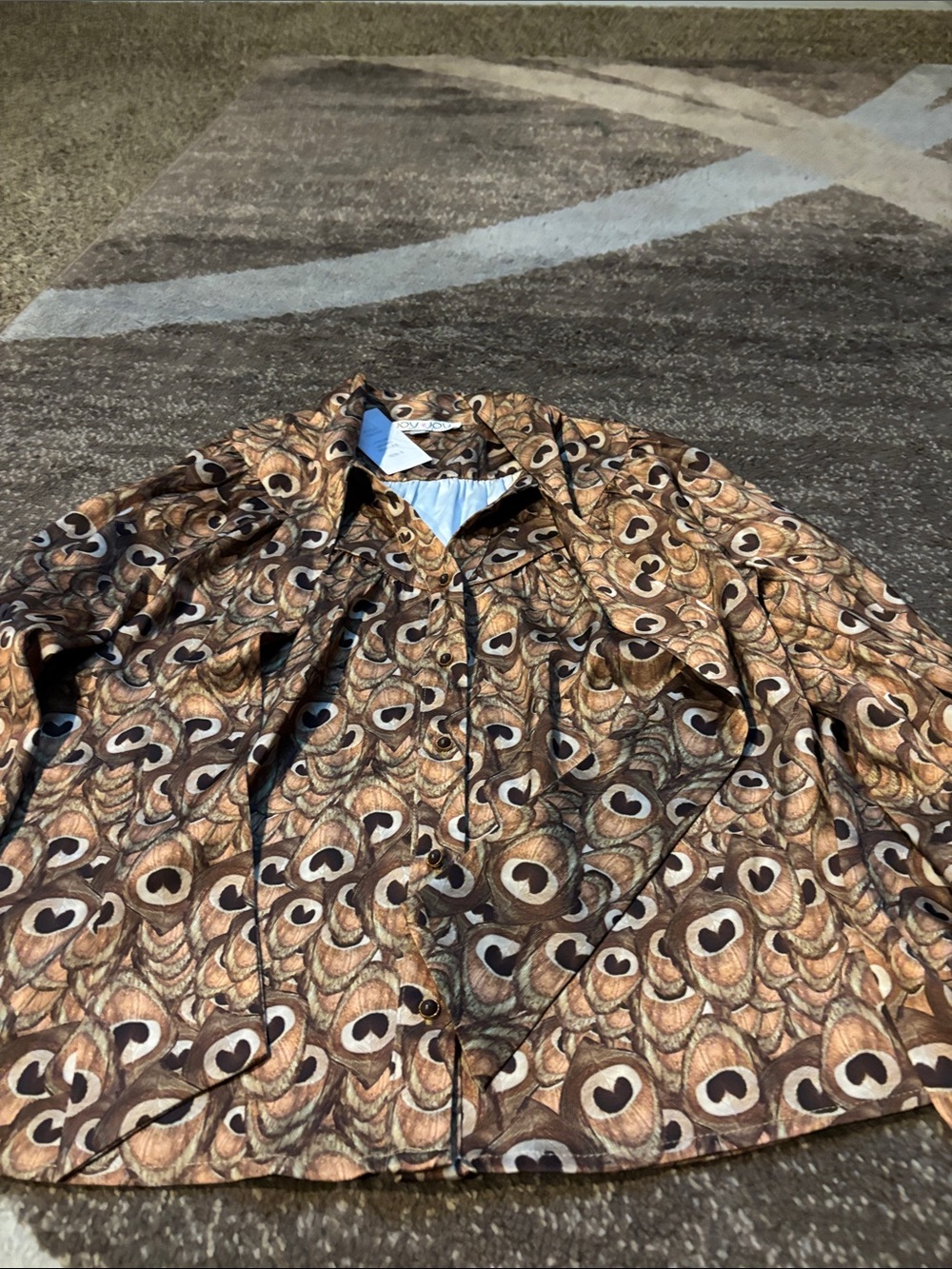 Joy Joy Brown & Cream Patterned Women's Blouse